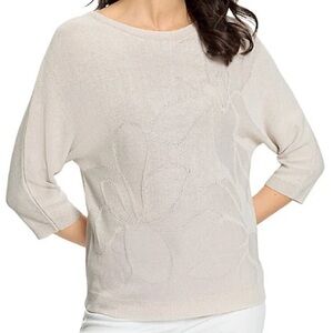 Olsen Dune Floral Embossed Chloe Sweater | M/L | Linen Blend Size US 12